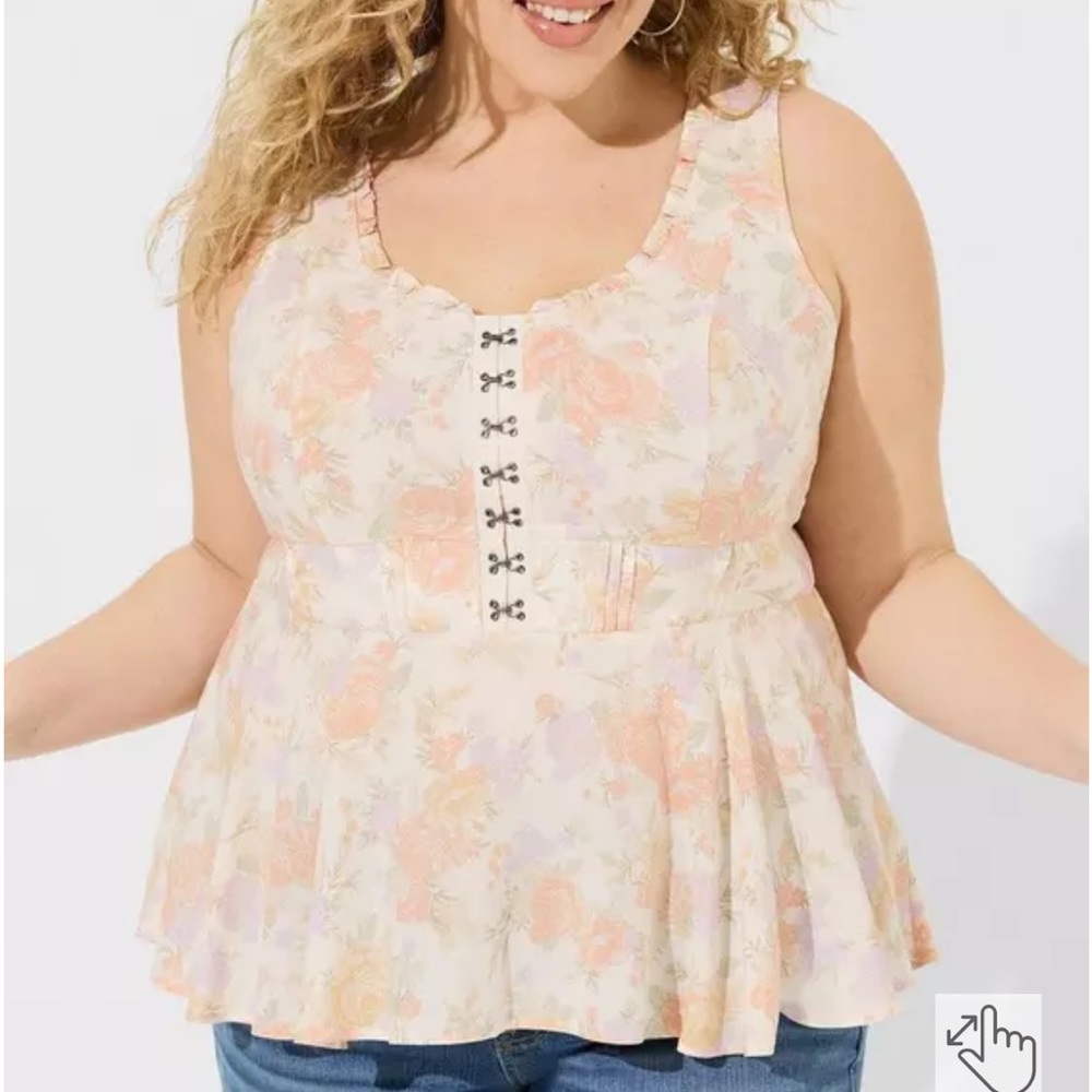 Torrid Floral Babydoll Sleeveless Top with Corset Look Detail Size 3